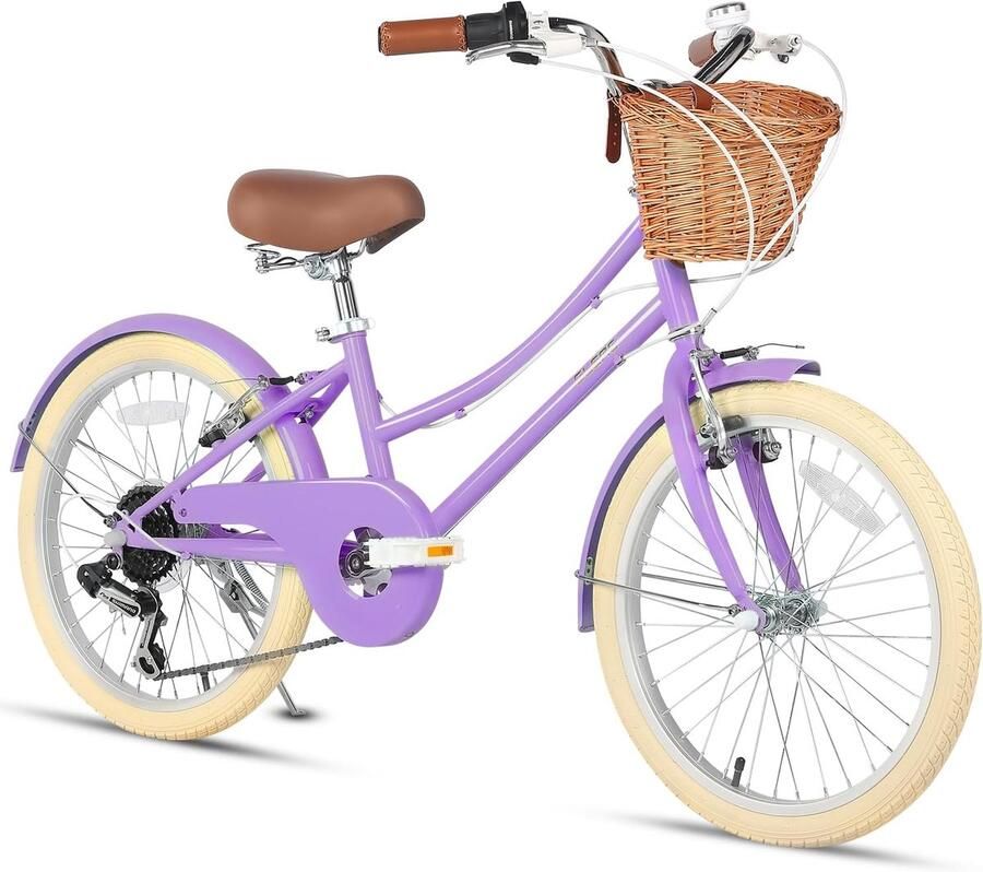 Hybride stadsfiets voor meisjes met 6 versnellingen Comfortabele cruiserfiets met rieten mand