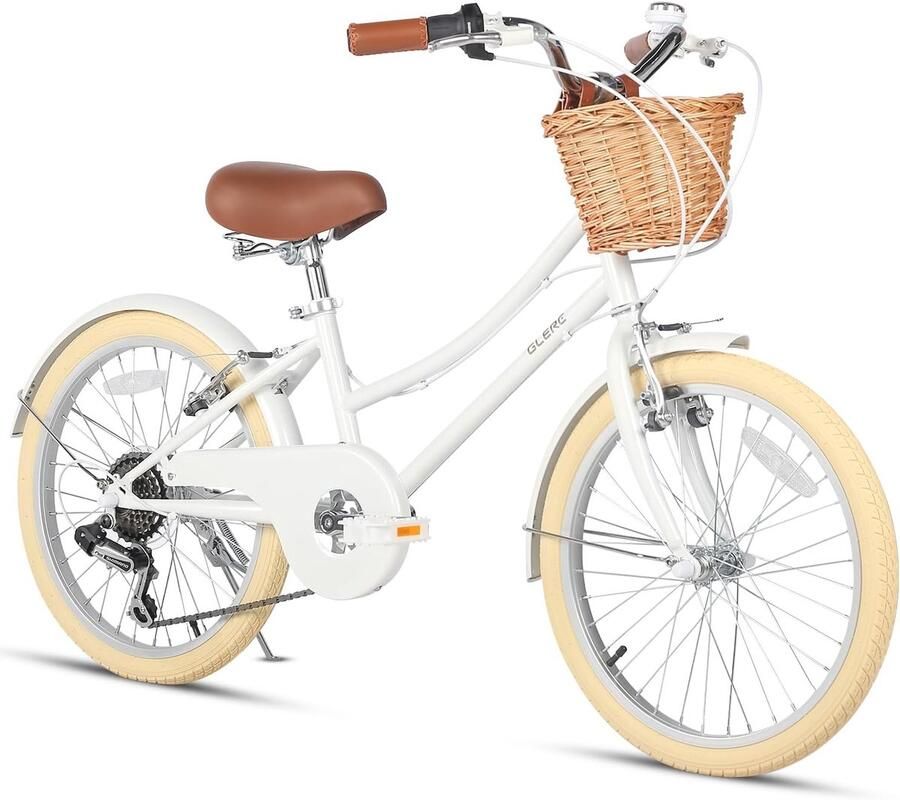 Hybride stadsfiets voor meisjes met 6 versnellingen en rieten mand