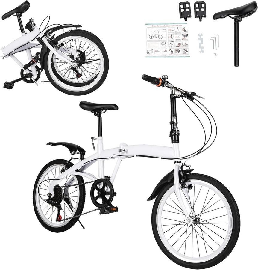Inklapbare Vouwfiets 20 inch met 7 Versnellingen voor Volwassenen en Kinderen