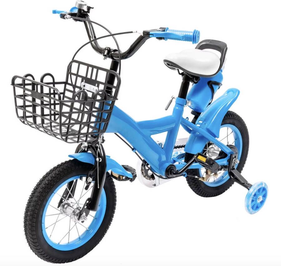 J&R Kinderfiets 12 inch Jongensfiets 12 inch- Fiets 12 inch Unisex Met zijwieltjes Mandje Blauw