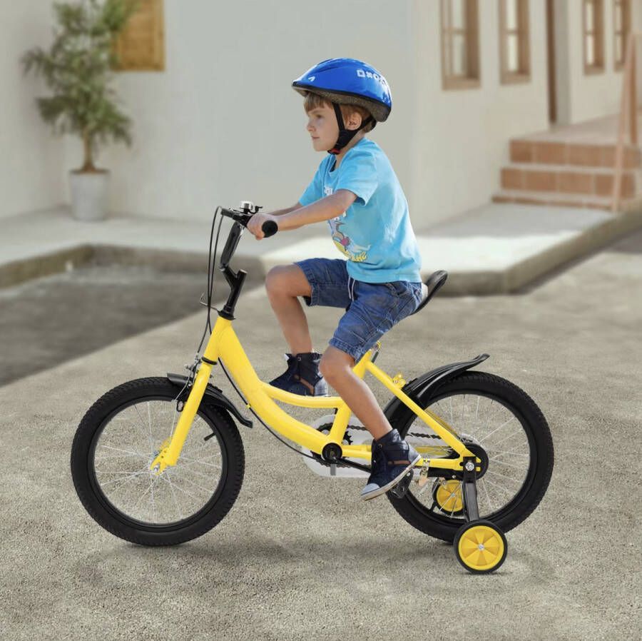 J&R Kinderfiets 16 inch Jongensfiets 16 inch- Fiets 16 inch Unisex Met zijwieltjes Geel