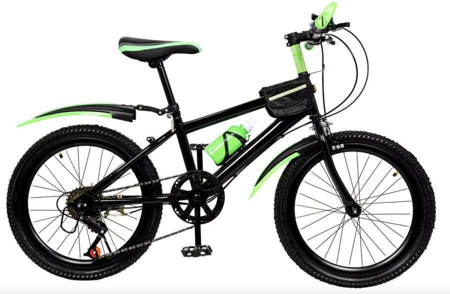 J&R Kinderfiets 20 kinderfiets Mountainbike 20 mountainbike Laag frame 7 versnellingen Zwart groen