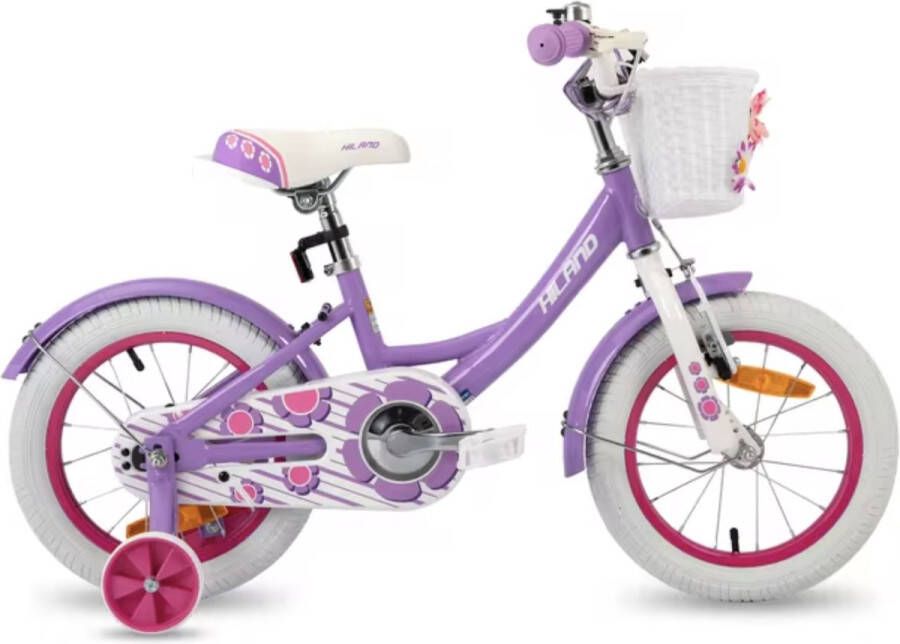 J&R Meisjesfiets 12 inch Kinderfiets 12 inch Fiets 12 inch Met zijwieltjes Mandje Paars