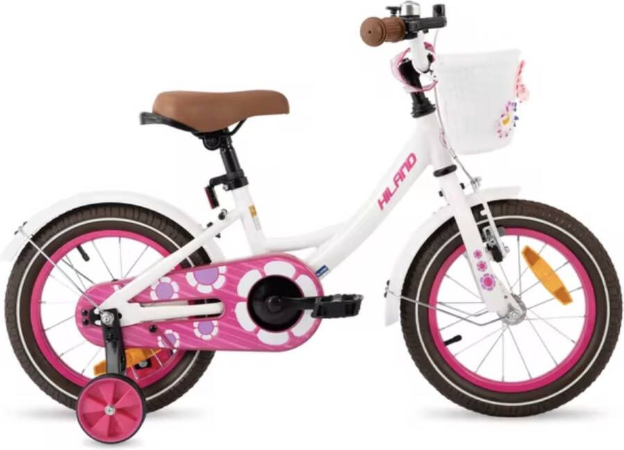 J&R Meisjesfiets 12 inch Kinderfiets 12 inch Fiets 12 inch Met zijwieltjes Mandje Wit