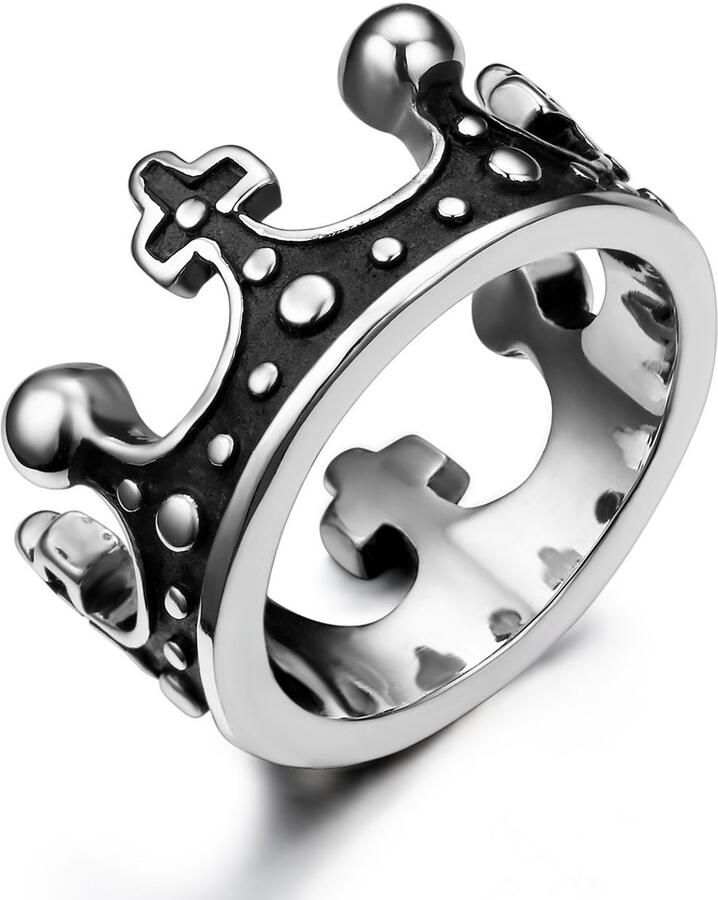 JewelryWe Sieraden roestvrij staal ring retro kroon unisex band partnerringen verlovingsringen trouwringen zwart zilver tot 65 met geschenkzakje