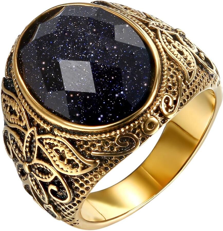 JewelryWe Unisex Retro Gesneden Bloem Patroon Ring Roestvrij Staal Klassieke Band Gouden Toon voor nen