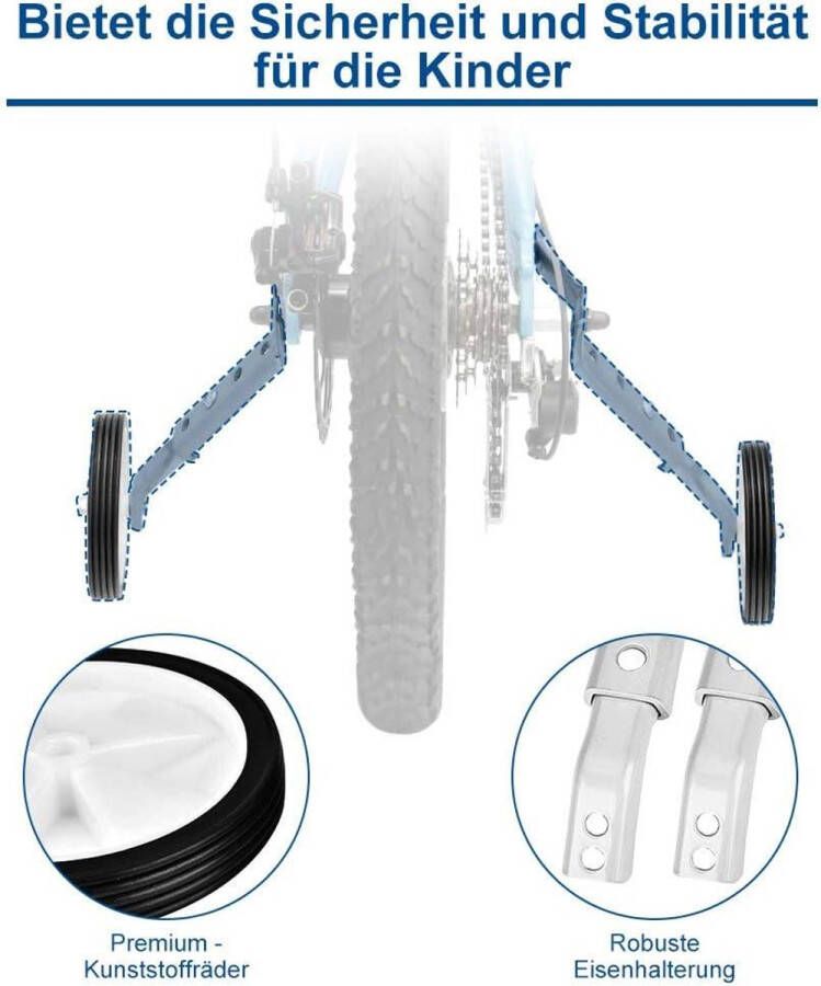 JGS Premium Kinderfiets Stabilisatoren 1 Paar Zijwielen Voor 16 Inch tot 22 Inch Fietsen (Zilver) Veiligheidstrainingswielen Voor Kinderfietsen