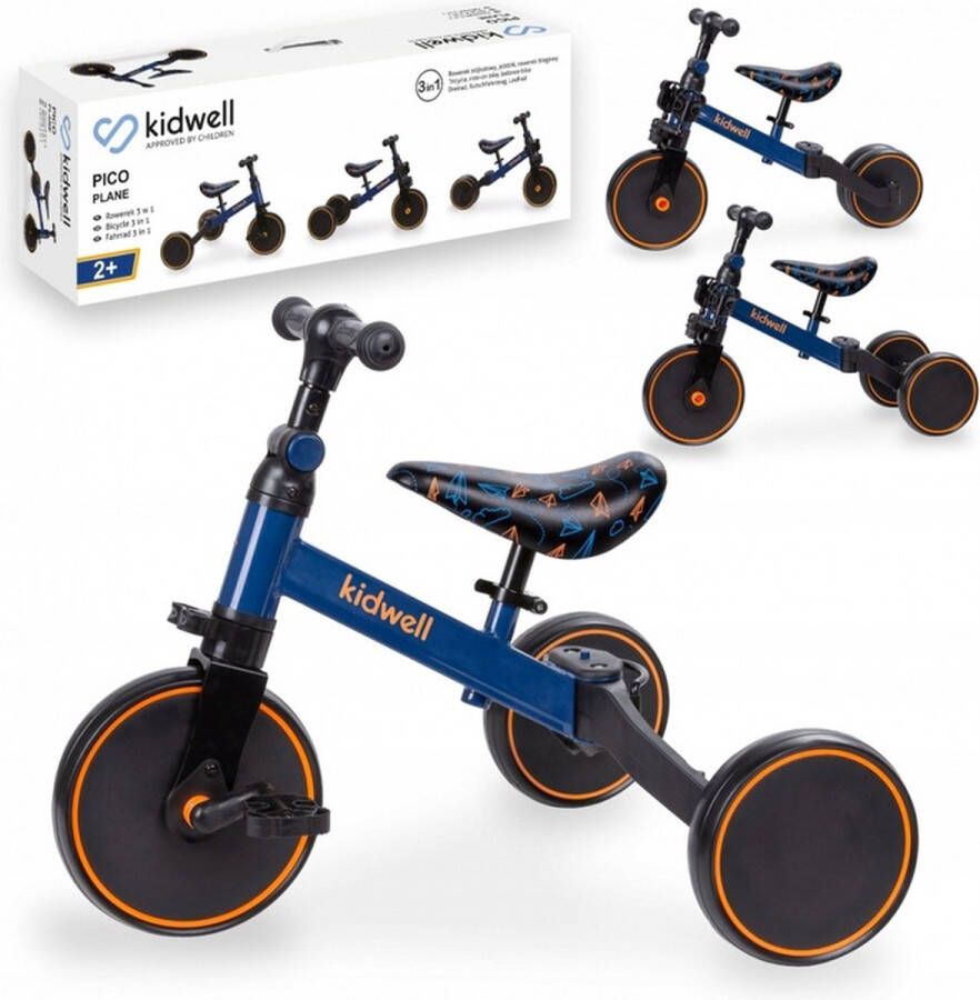 Kidwell Fiets 3 in 1 Blauw Loopfiets Kinderfiets Driewieler Cadeau Speelgoed