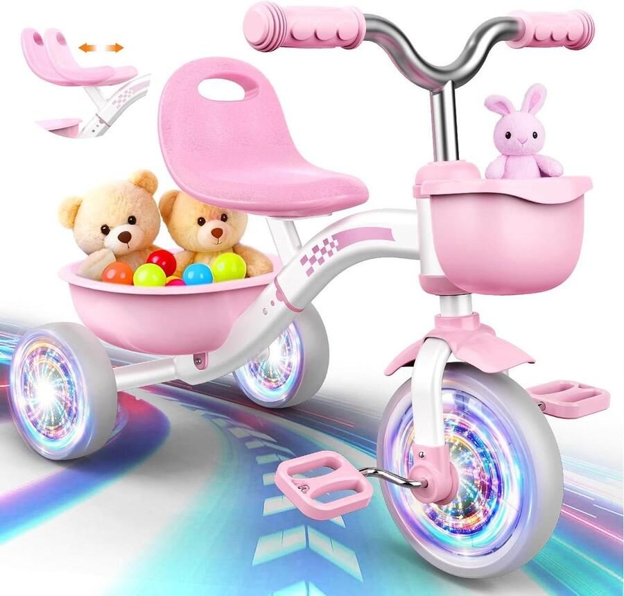 Kinder driewieler Kinderspeelgoed wagentje Buiten spelen Aluminium frame 43 x 18 x 33.5 cm Roze