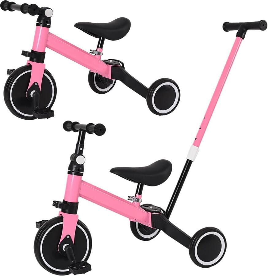 Kinder driewieler Loopfiets fiets Actieve ontwikkeling 4-in-1 ontwerp 1 tot 7 jaar Zwart roze