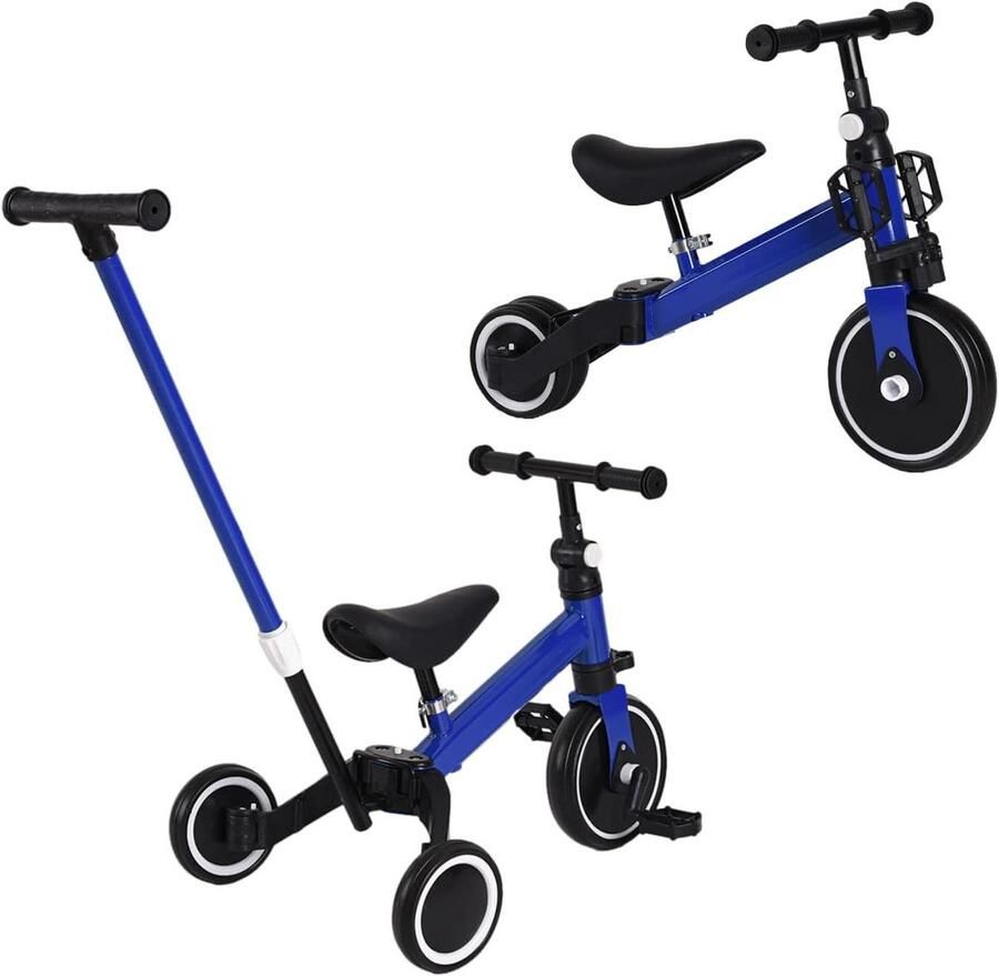 Kinder driewieler Loopfiets Mini-fiets Buiten spelen 4-in-1 meegroeiend design 60 x 42 x 49 cm Zwart-blauw