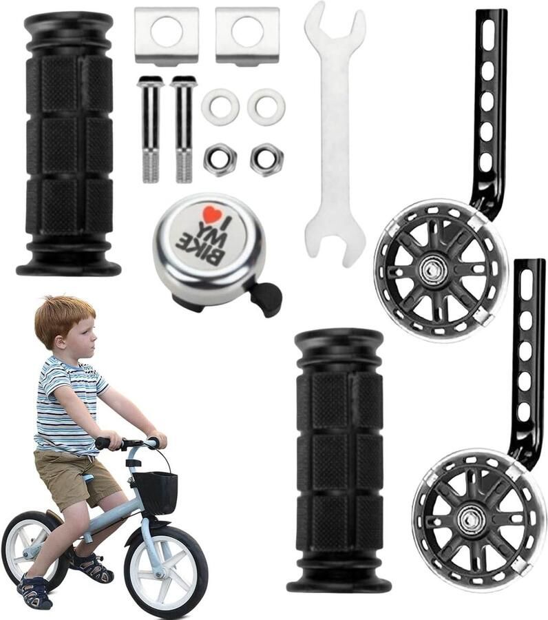 Kinder Fiets Trainingswielen Hulpwielen Kinderfiets Veilig Leren Fietsen Versterkte Stabiliteit Driehoek 12-20 inch fietsen Zwart