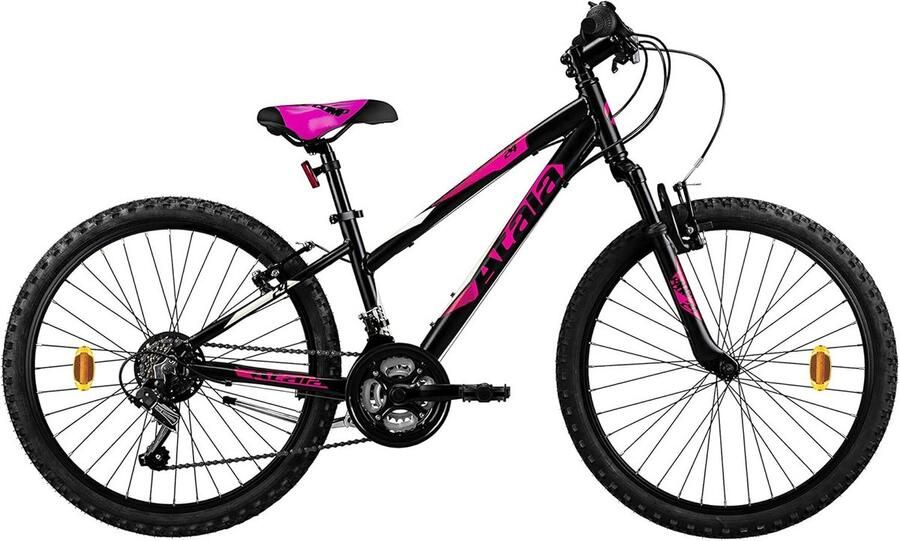Kinder Mountainbike 24 Inch Zwart Fuchsia 6 Versnellingen