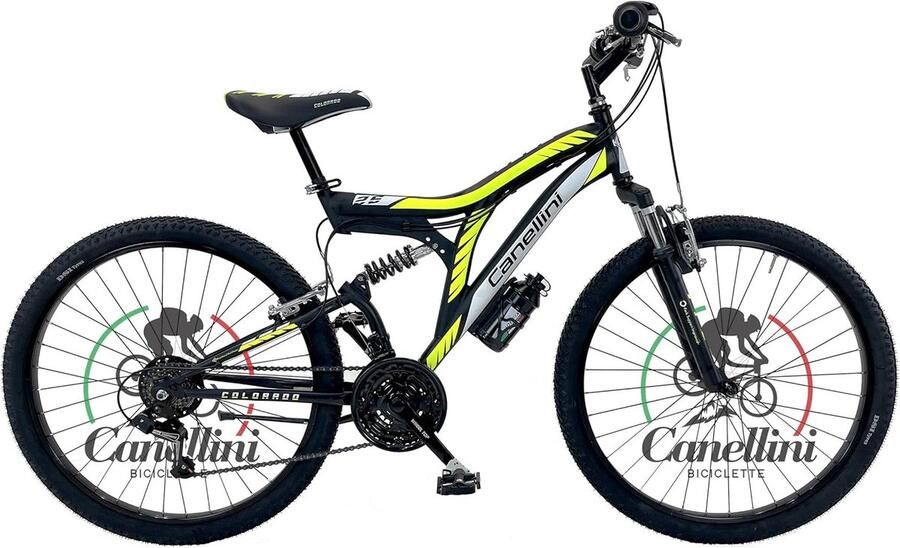Kinder Mountainbike Full Suspension Fiets Buiten Avontuur Dubbele Demping 26 Inch Wielen Zwart Geel