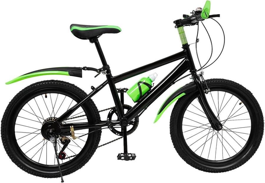 Kinder Mountainbike Jeugdfiets MTB Buiten Fietsen Kompasbel Waterbekerhouder 20 Inch Wielmaat Groen Zwart