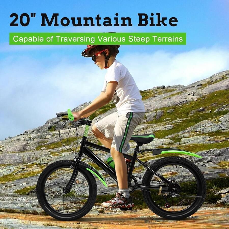 Kinder Mountainbike sfiets Avontuurlijk Buiten Spelen 7 Versnellingen 20 Inch Wielen Groen