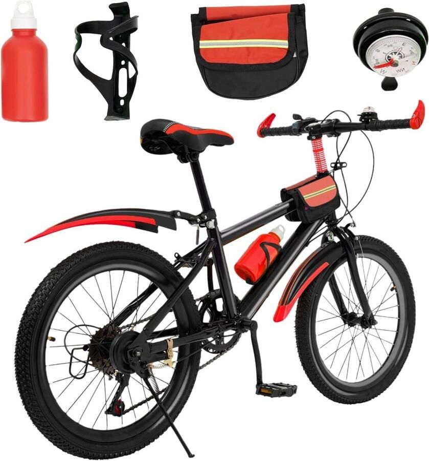 Kinder Mountainbike sfiets Buiten Avontuur 7 Versnellingen 20 Inch Rood