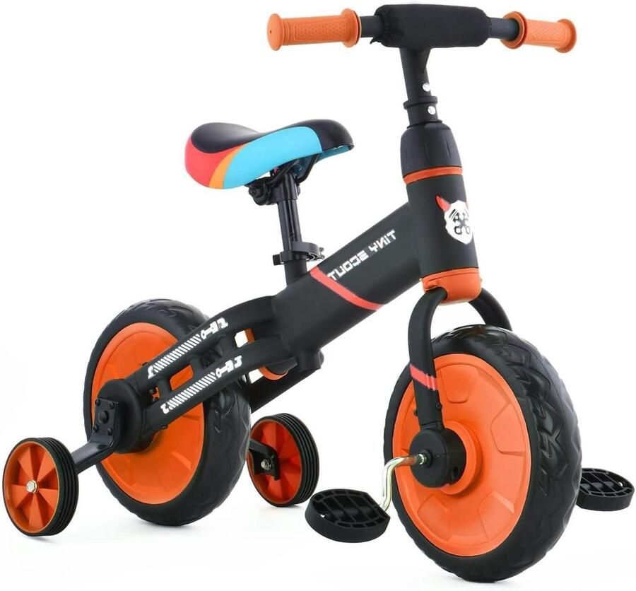Kinder Trainingsfiets Loopfiets Driewieler Leren Fietsen 4-in-1 Functie 12 Inch Wiel Oranje
