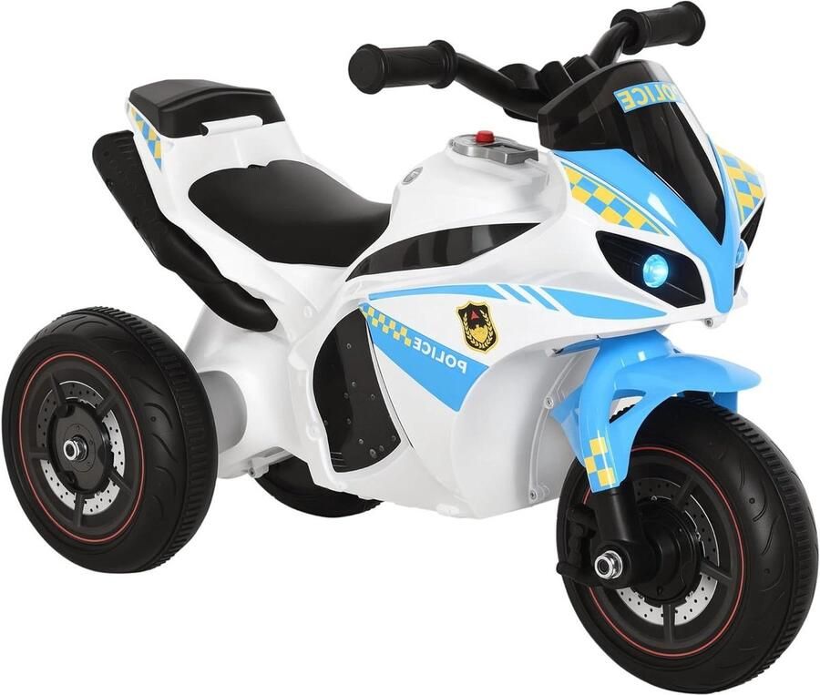 Kinderdrager Racefiets Loopfiets Motor Leren Fietsen Muziek en Verlichting 74x39x48cm Blauw Wit