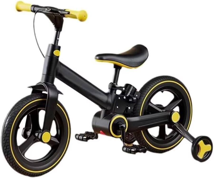 Kinderdriewieler Loopfiets driewieler Leren fietsen Verstelbaar stuur zadel Lengte 90 cm Geel