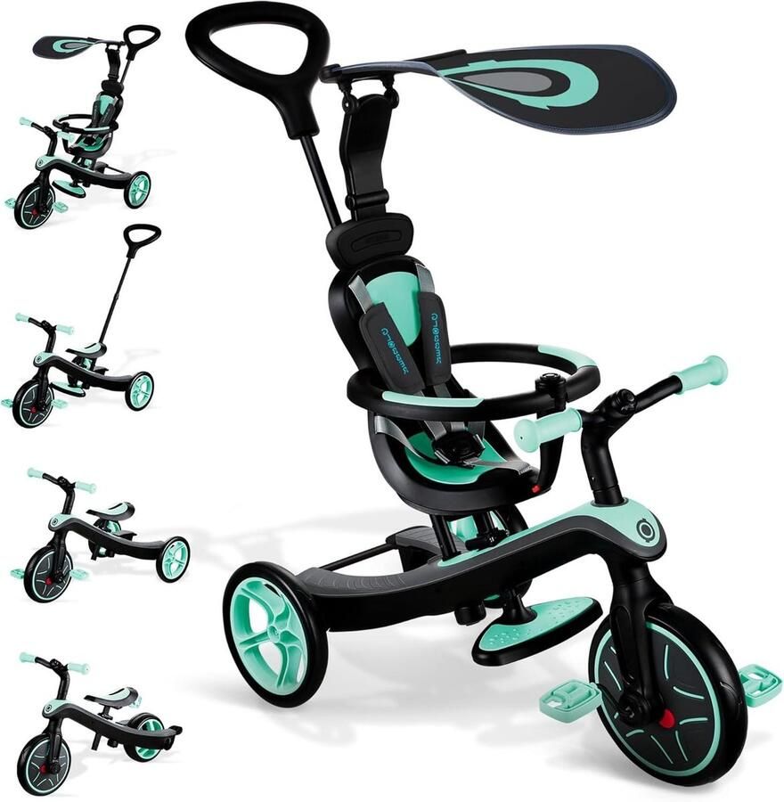 Kinderdriewieler Loopfiets Kind Ontwikkeling 4-in-1 Schaalbaar 10 Maanden tot 5 Jaar Mintgroen
