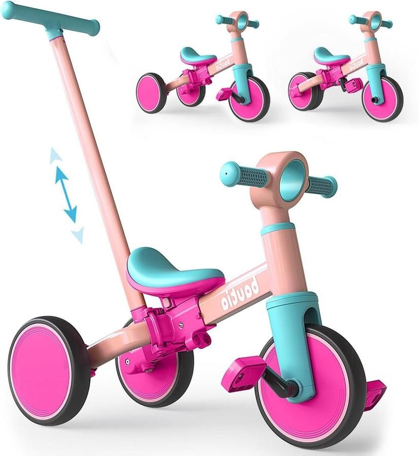 Kinderdriewieler Loopfiets Kind Ontwikkeling 5-in-1 Modellen 34 cm Roze