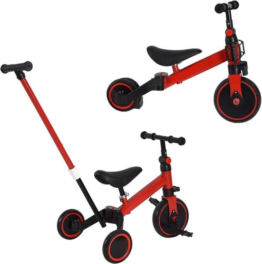 Kinderdriewieler Loopfiets Kinderen Buiten Spelen 4-in-1 Groei Model 60 x 42 x 49 cm Zwart Rood