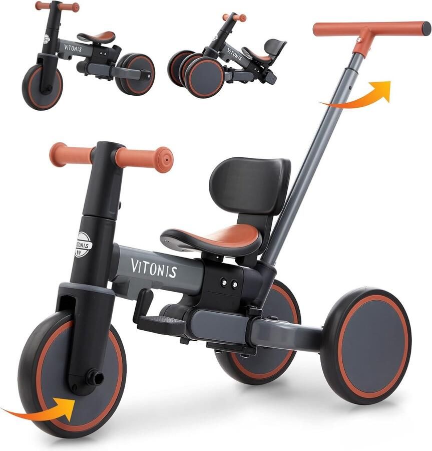 Kinderdriewieler Loopfiets Kindervoertuig Vanaf 1 Jaar Buiten Spelen 5-in-1 Groei Model Geschikt Tot 5 Jaar Grijs