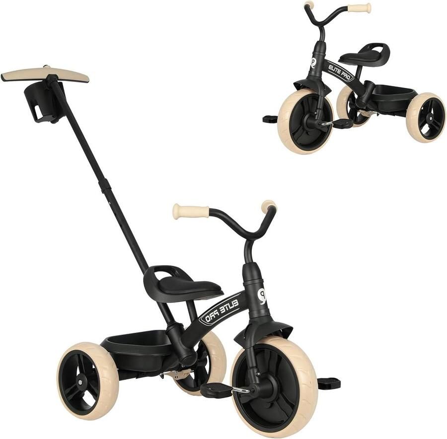Kinderdriewieler Loopfiets Leren Fietsen 2-in-1 Ontwerp Leeftijd 2-6 Jaar Zwart