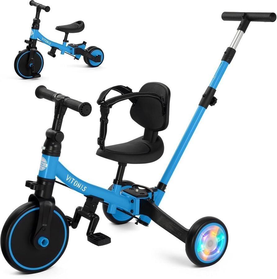 Kinderdriewieler Loopfiets Leren Fietsen 5-in-1 Functies 18 Maanden tot 5 Jaar Blauw