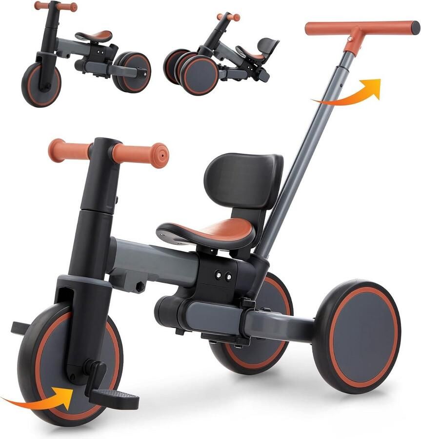 Kinderdriewieler Loopfiets Leren Fietsen 5-in-1 Functies 75 cm Grijs