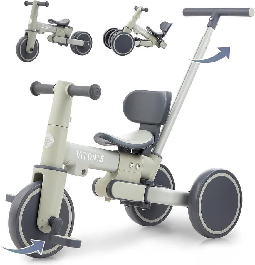 Kinderdriewieler Loopfiets peuter Leren fietsen 5-in-1 aanpasbaar 75 x 31 x 93 cm Groen