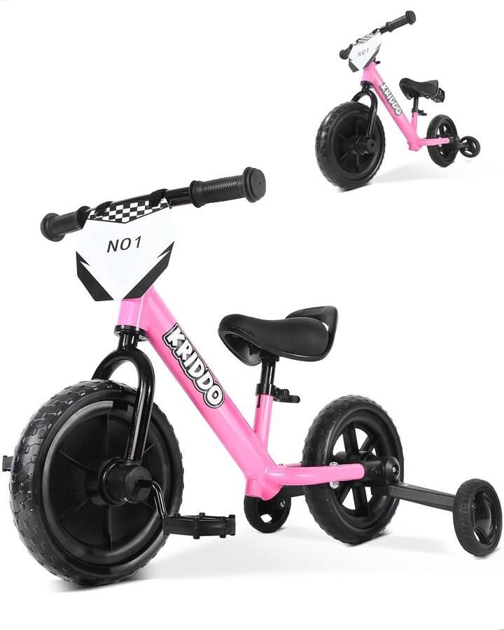 Kinderdriewieler Loopfiets Peuterfiets Leren Fietsen 2-in-1 Modus 94x46.5x54.6cm Roze