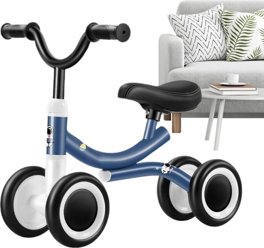 Kinderen Loopfiets Vierwieler Eerste Stapjes Leren Verstelbaar Zadel 47 x 36 cm