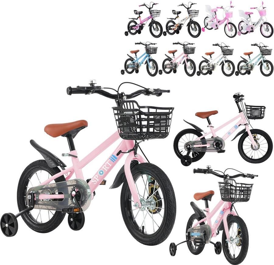 Kinderfiets 12 14 16 inch met zijwielen en d voor 2 tot 8 jaar