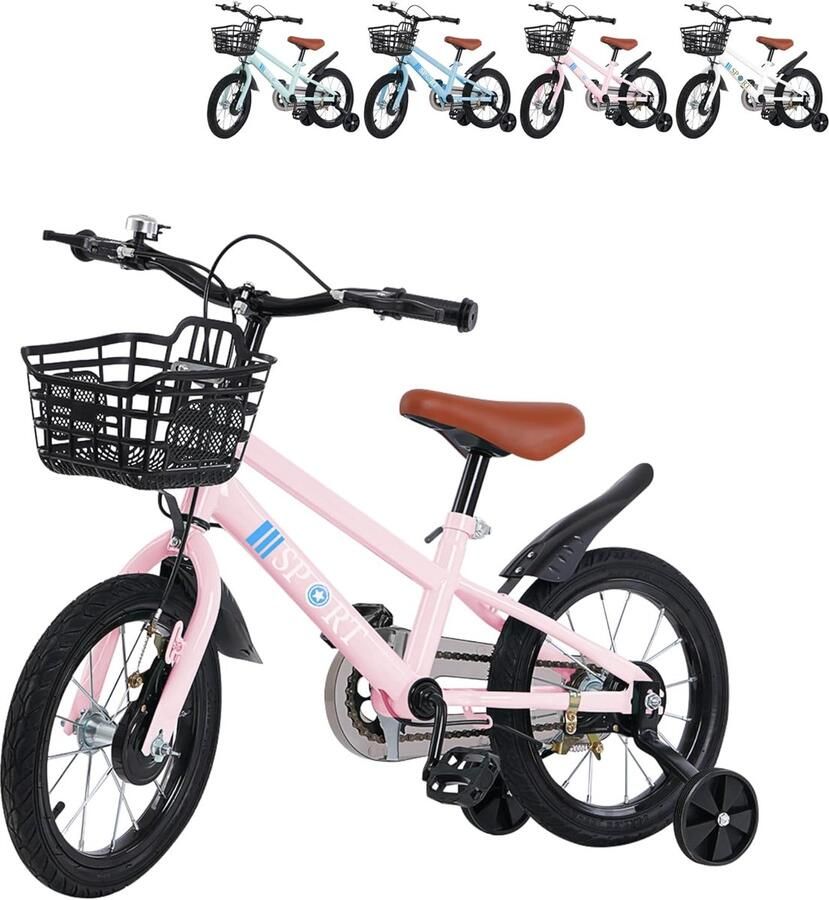 Kinderfiets 12 14 16 inch met zijwieltjes Loopfiets tot 8 jaar Voor en