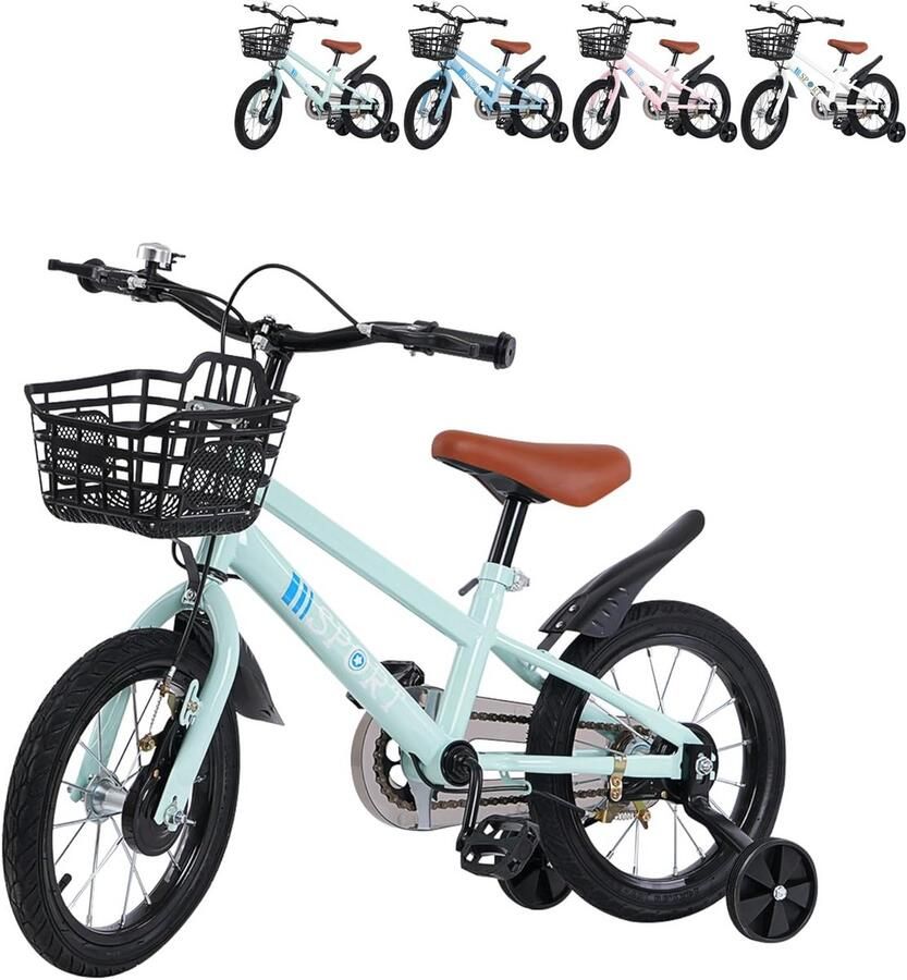 Kinderfiets 12 14 16 inch met zijwieltjes voor en (2-8 jaar)