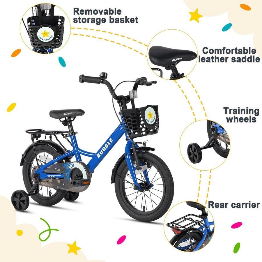 Kinderfiets 12 14 16 inch voor en van 3 tot 8 jaar met d en stabilisatoren