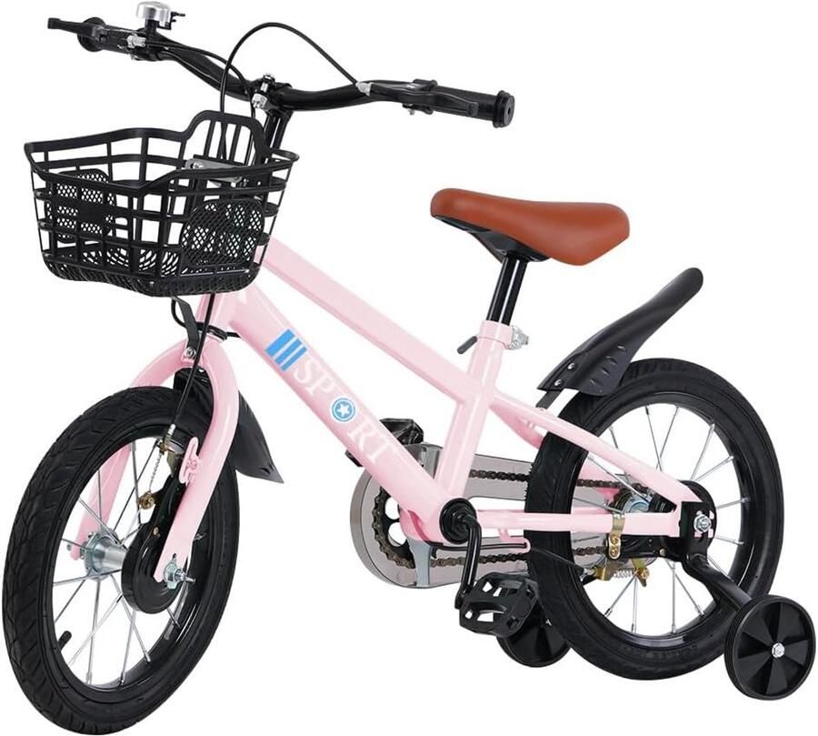 Kinderfiets 12 14 en 16 inch met zijwielen mand en in hoogte verstelbaar