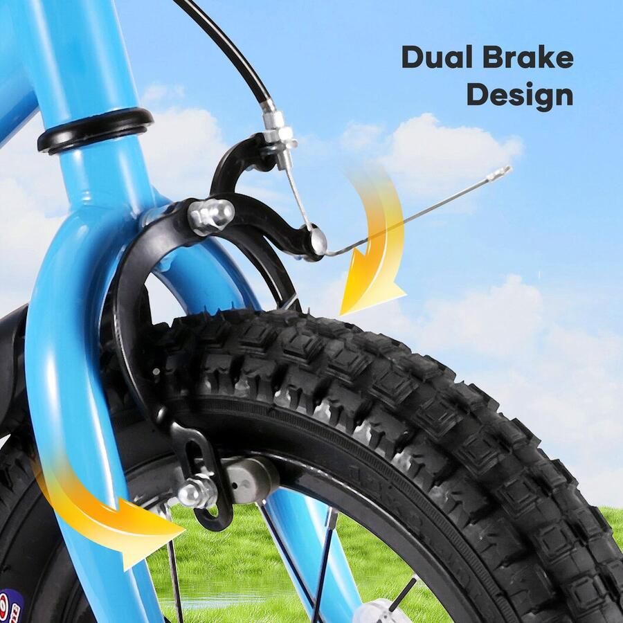 Kinderfiets 12 inch blauwe kleur verstelbare zitting dubbele rem voor extra veiligheid m-winkel