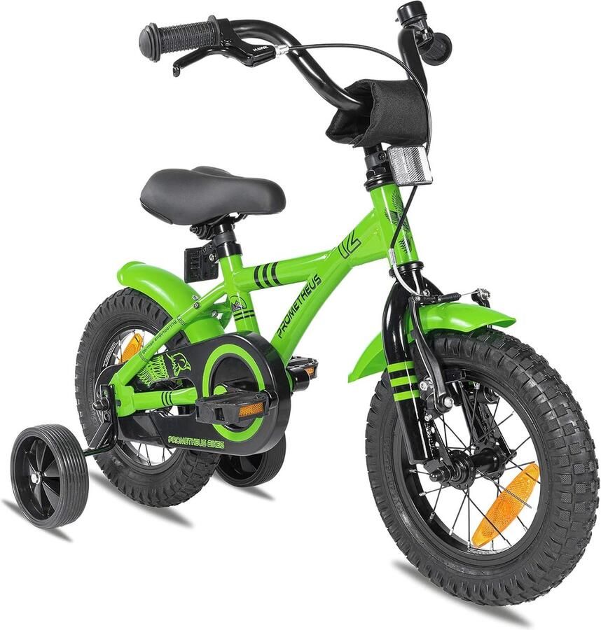 Kinderfiets 12 inch fiets van 3 jaar met zijwieltjes terugtraprem in groen BMX