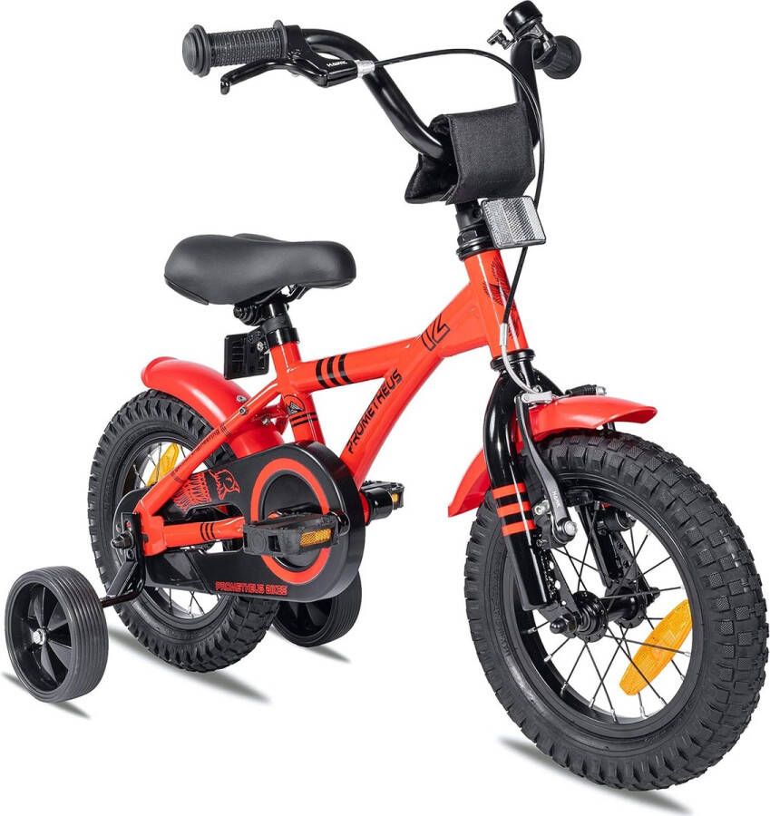 Kinderfiets 12 inch fiets van 3 jaar met zijwieltjes terugtraprem in rood BMX