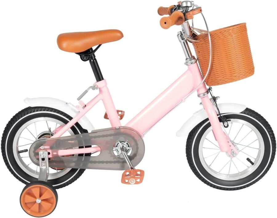Kinderfiets 12 inch Loopfiets driewieler Eerste fietservaring Inclusief mand en steunwielen Verstelbaar 60-70cm Roze