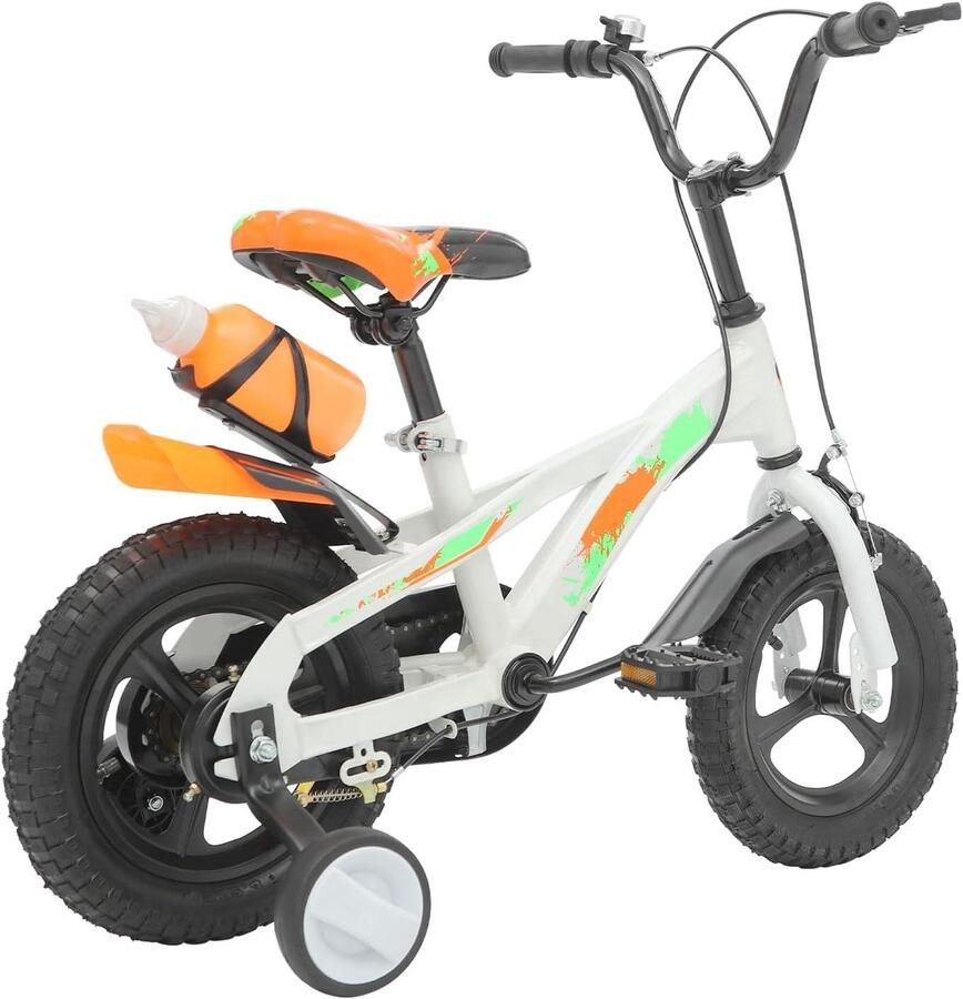 Kinderfiets 12 inch Loopfiets met trappers Leren fietsen Inclusief drinkfles 80-105 cm lengte Wit met kleuraccenten