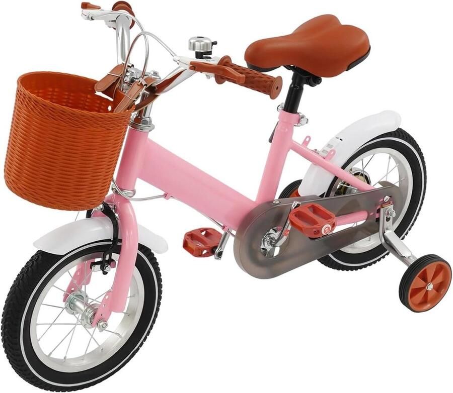 Kinderfiets 12 inch Loopfiets met trappers Leren fietsen Inclusief steunwielen 80-110 cm Roze