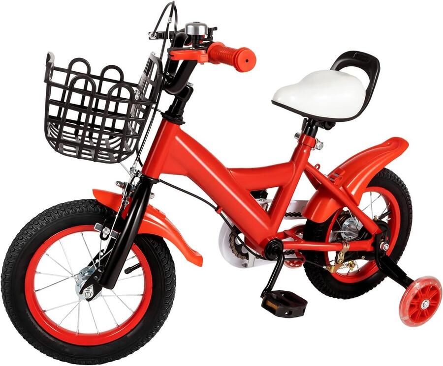 Kinderfiets 12 inch Loopfiets trainingsfiets Leren fietsen Inclusief steunwielen mand 30.48 cm frame Rood