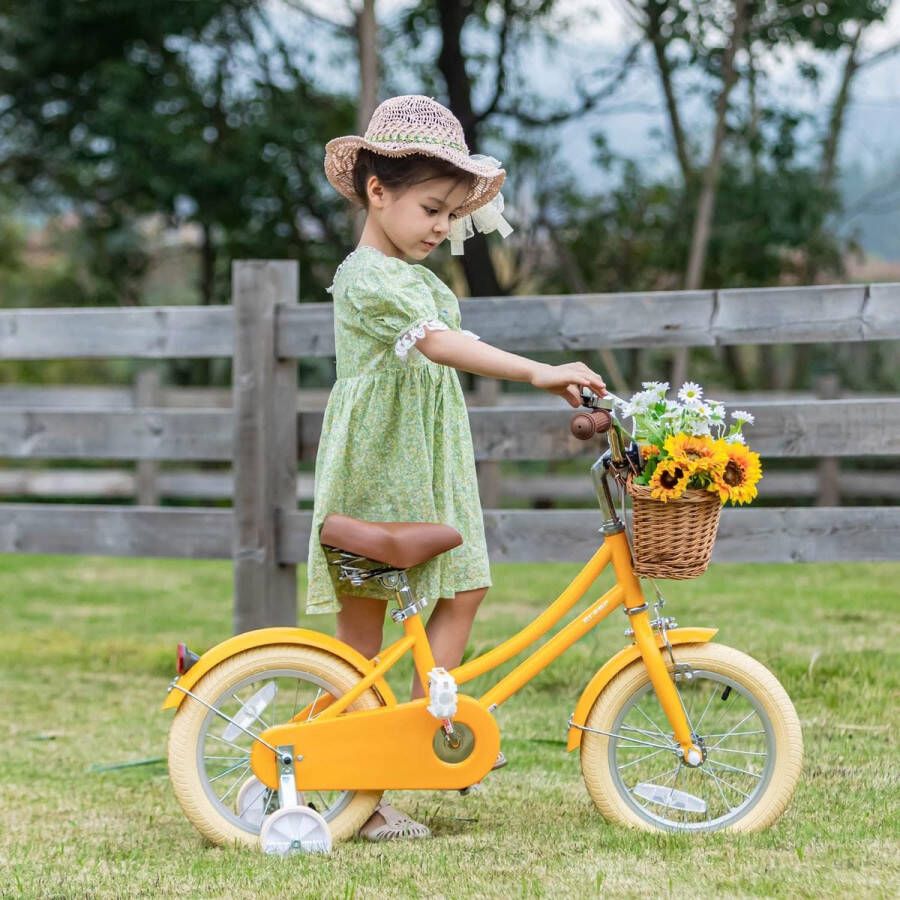 Kinderfiets 12 inch Meisjesfiets Lichtgewicht met Trainingswiel Bel Mandje voor Kinderen Zadelhoogte 47-55cm Gelegeerd Staal 78 x 46.5 x 19.5 cm Geel