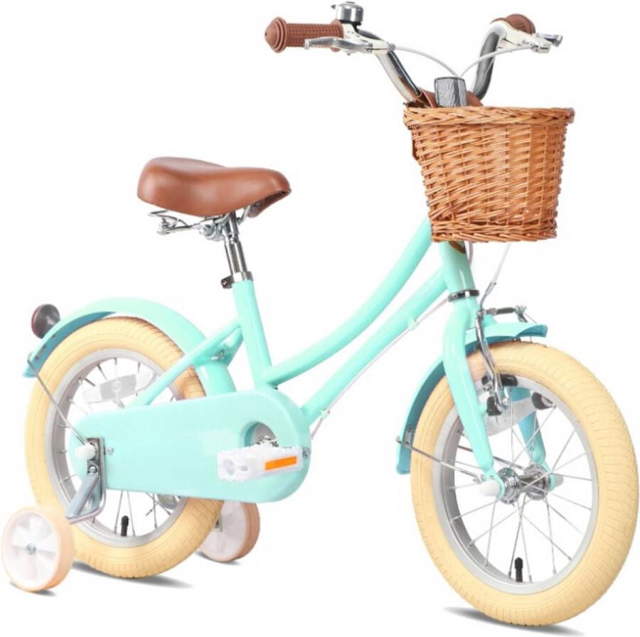 Kinderfiets 12 inch Meisjesfiets Lichtgewicht met Trainingswiel Bel Mandje voor Kinderen Zadelhoogte 47-55cm Gelegeerd Staal 78 x 46.5 x 19.5 cm Muntgroen