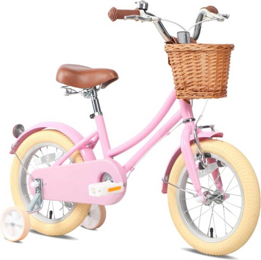 Kinderfiets 12 inch Meisjesfiets Lichtgewicht met Trainingswiel Bel Mandje voor Kinderen Zadelhoogte 47-55cm Gelegeerd Staal 78 x 46.5 x 19.5 cm Roze