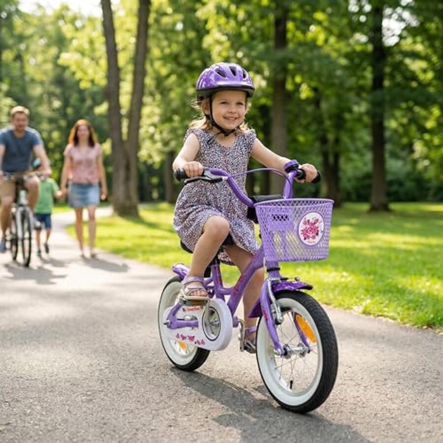 Kinderfiets 12 Inch Meisjesfiets met Zijwieltjes en Terugtraprem